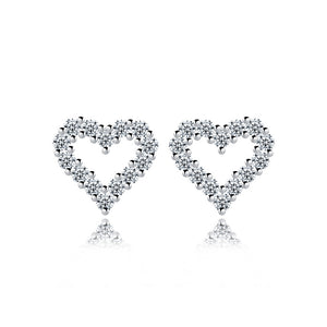 925 Sterling Silver Simple Fashion Hollow Heart Stud Earrings with Cubic Zirconia