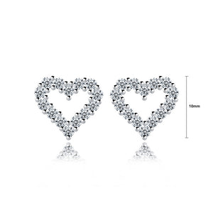 925 Sterling Silver Simple Fashion Hollow Heart Stud Earrings with Cubic Zirconia