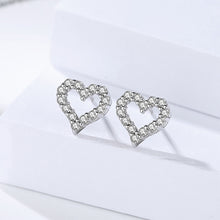Load image into Gallery viewer, 925 Sterling Silver Simple Fashion Hollow Heart Stud Earrings with Cubic Zirconia