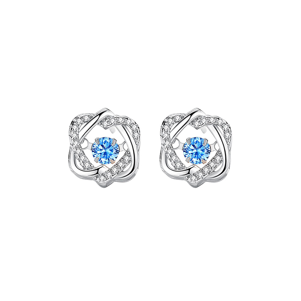 925 Sterling Silver Fashion Simple Double Heart Stud Earrings with Blue Cubic Zirconia