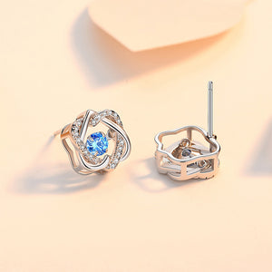 925 Sterling Silver Fashion Simple Double Heart Stud Earrings with Blue Cubic Zirconia