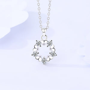 925 Sterling Silver Simple Temperament Heart-shaped Pentagram Pendant with Cubic Zirconia and Necklace
