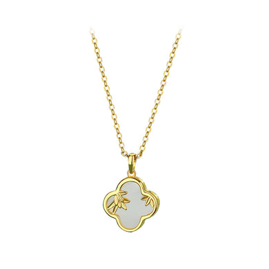 925 Sterling Silver Gold Plated Simple Vintage Leaf Four-leafed Clover Pendant with Necklace