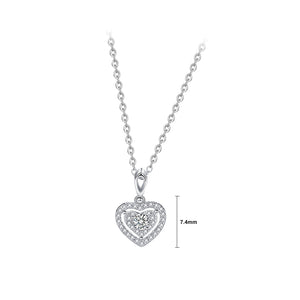925 Sterling Silver Simple Brilliant Heart Pendant with Cubic Zirconia and Necklace