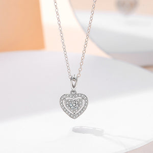 925 Sterling Silver Simple Brilliant Heart Pendant with Cubic Zirconia and Necklace