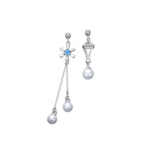 Load image into Gallery viewer, 925 Sterling Silver Fashion Personality Snowflake Tassel Imitation Pearl Asymmetrical Earrings with Cubic Zirconia