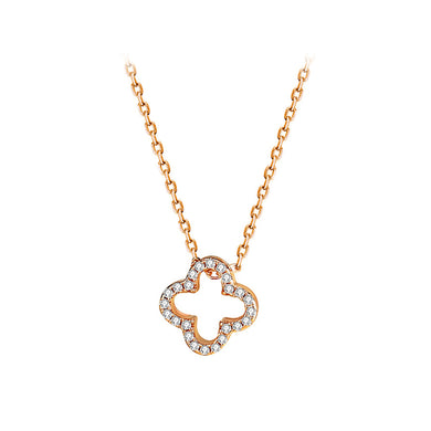 925 Sterling Silver Plated Rose Gold Fashion Simple Hollow Four-leafed Clover Pendant with Cubic Zirconia and Necklace