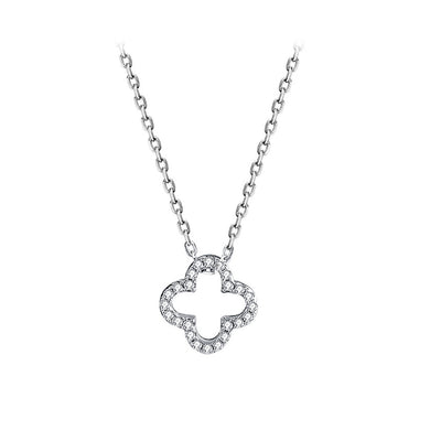 925 Sterling Silver Fashion Simple Hollow Four-leafed Clover Pendant with Cubic Zirconia and Necklace
