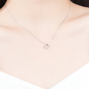 925 Sterling Silver Fashion Simple Hollow Four-leafed Clover Pendant with Cubic Zirconia and Necklace