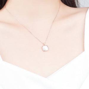 925 Sterling Silver Plated Rose Gold Fashion Temperament Star Geometric Square Mother-of-pearl Pendant with Cubic Zirconia and Necklace