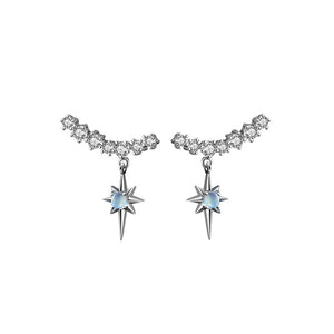 925 Sterling Silver Simple Temperament Eight-pointed Star Moonstone Geometric Stud Earrings with Cubic Zirconia