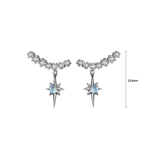 925 Sterling Silver Simple Temperament Eight-pointed Star Moonstone Geometric Stud Earrings with Cubic Zirconia