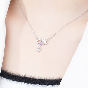 925 Sterling Silver Fashion Cute Hollow Christmas Stocking Snowflake Pendant with  Cubic Zirconia and Necklace
