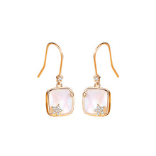 Load image into Gallery viewer, 925 Sterling Silver Plated Rose Gold Fashion Simple Star Geometric Square Mother-of-Pearl Earrings with Cubic Zirconia