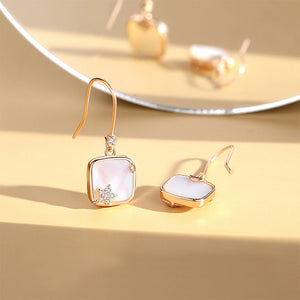 925 Sterling Silver Plated Rose Gold Fashion Simple Star Geometric Square Mother-of-Pearl Earrings with Cubic Zirconia