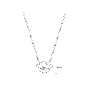 925 Sterling Silver Simple and Elegant Hollow Planet Pendant with Cubic Zirconia and Necklace