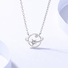 Load image into Gallery viewer, 925 Sterling Silver Simple and Elegant Hollow Planet Pendant with Cubic Zirconia and Necklace