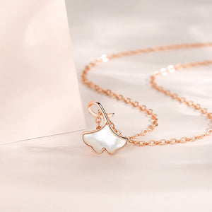 925 Sterling Silver Plated Rose Gold Simple Temperament Ginkgo Leaf Mother-of-pearl Pendant with Necklace