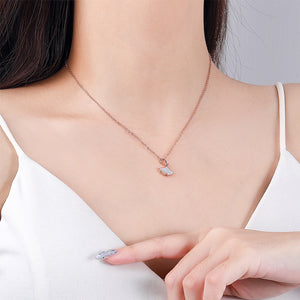 925 Sterling Silver Plated Rose Gold Simple Temperament Ginkgo Leaf Mother-of-pearl Pendant with Necklace