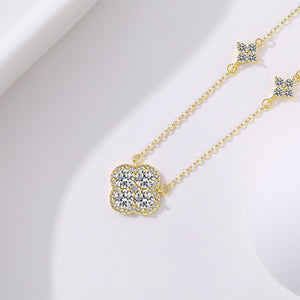 925 Sterling Silver Plated Gold Simple Brilliant Four-leafed Clover Pendant with Cubic Zirconia and Necklace