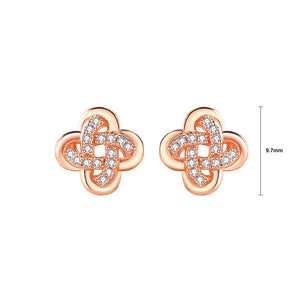 925 Sterling Silver Plated Rose Gold Simple Temperament Four-leafed Clover Stud Earrings with Cubic Zirconia