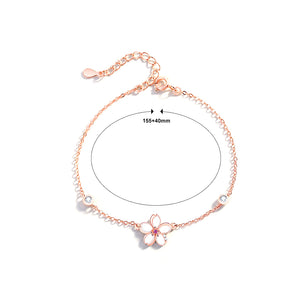 925 Sterling Silver Plated Rose Gold Fashion Temperament Cherry Blossom Mother-of-pearl Bracelet with Cubic Zirconia