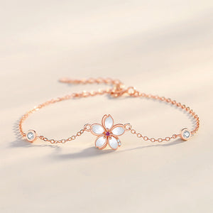 925 Sterling Silver Plated Rose Gold Fashion Temperament Cherry Blossom Mother-of-pearl Bracelet with Cubic Zirconia