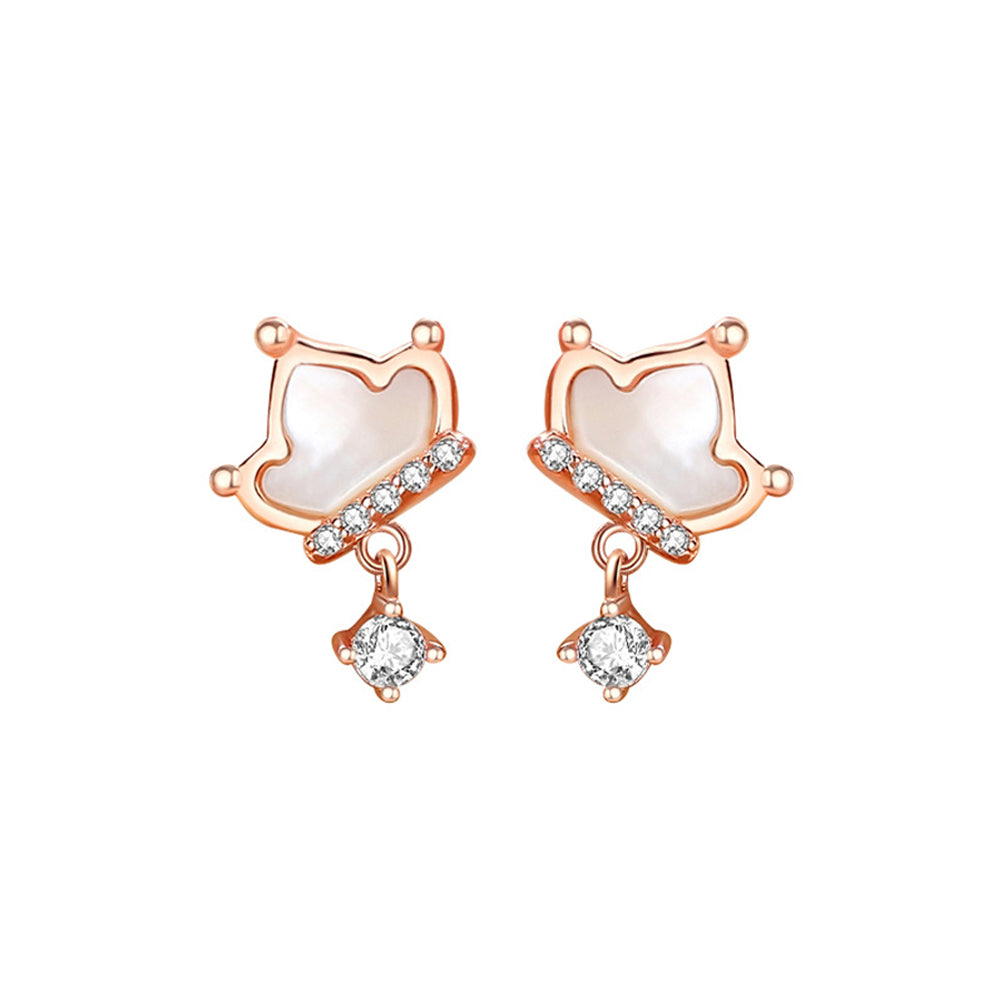 925 Sterling Silver Plated Rose Gold Simple Fashion Crown Mother Of Pearl Earrings with Cubic Zirconia