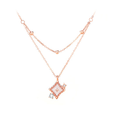 925 Sterling Silver Plated Rose Gold Simple Temperament Star Pendant with Cubic Zirconia and Necklace