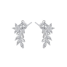 Load image into Gallery viewer, 925 Sterling Silver Fashion Temperament Flower Leaf Stud Earrings with Cubic Zirconia