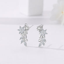 Load image into Gallery viewer, 925 Sterling Silver Fashion Temperament Flower Leaf Stud Earrings with Cubic Zirconia