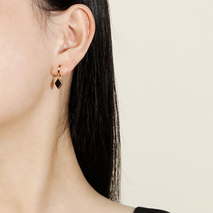 925 Sterling Silver Plated Gold Simple Fashion Enamel Black Diamond Geometric Earrings