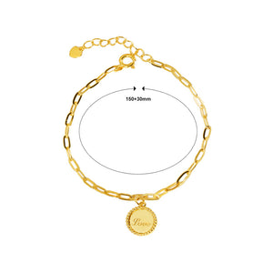 925 Sterling Silver Plated Gold Simple Fashion Love Geometric Round Chain Bracelet