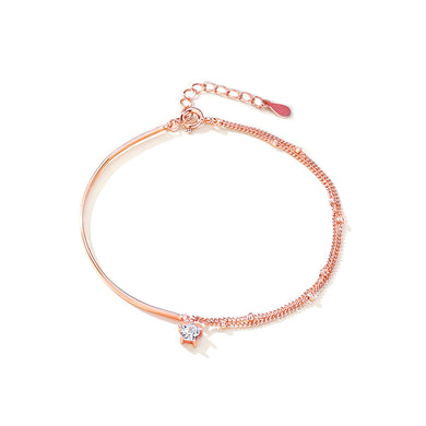 925 Sterling Silver Plated Rose Gold Simple Fashion Star Mosaic Chain Bracelet with Cubic Zirconia