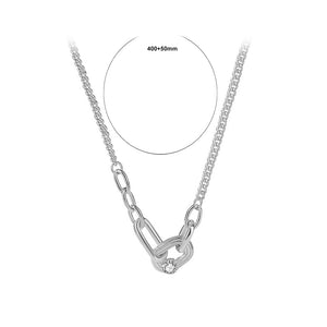 925 Sterling Silver Simple Personality Geometric Interlocking Necklace with Cubic Zirconia