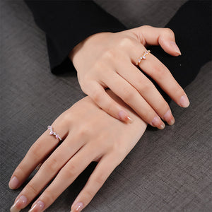 925 Sterling Silver  Simple Temperament Water Drop-shaped Pink Cubic Zirconia Adjustable Open Ring