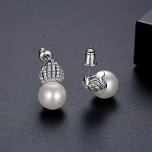 Load image into Gallery viewer, Fashion and Elegant Crown Imitation Pearl Stud Earrings with Cubic Zirconia