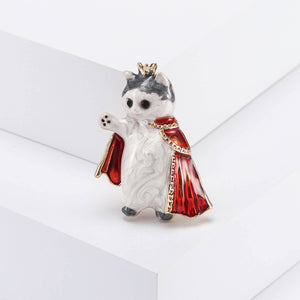 Simple and Cute Plated Gold Enamel Crown Cape Cat Brooch