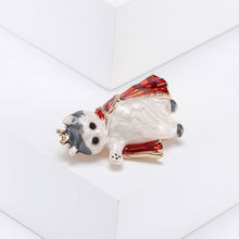 Load image into Gallery viewer, Simple and Cute Plated Gold Enamel Crown Cape Cat Brooch