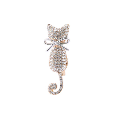 Simple and Cute Plated Gold Ribbon Cat Brooch with Cubic Zirconia