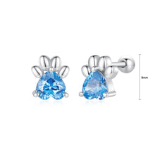 Load image into Gallery viewer, 925 Sterling Silver Simple and Cute Dog Paw Stud Earrings with Blue Cubic Zirconia