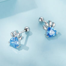 Load image into Gallery viewer, 925 Sterling Silver Simple and Cute Dog Paw Stud Earrings with Blue Cubic Zirconia
