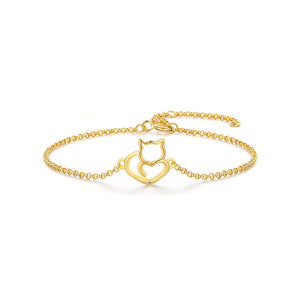 925 Sterling Silver Plated Gold Simple Cute Cat Bracelet