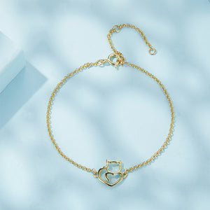 925 Sterling Silver Plated Gold Simple Cute Cat Bracelet