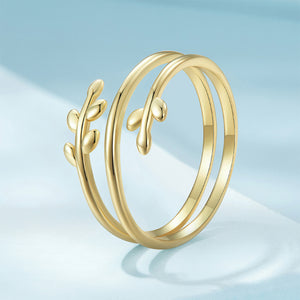 925 Sterling Silver Plated Gold Simple Fashion Leaf Multi-circle Adjustable Ring