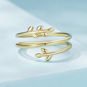 925 Sterling Silver Plated Gold Simple Fashion Leaf Multi-circle Adjustable Ring