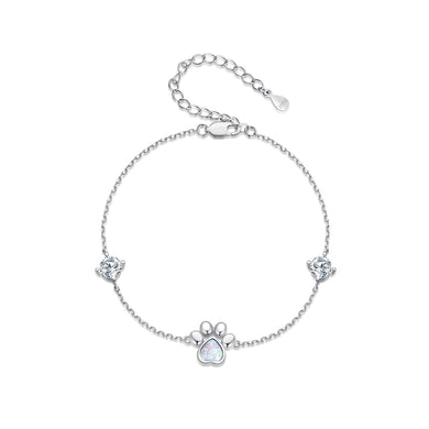 925 Sterling Silver Simple and Cute Cat Paw Bracelet with Cubic Zirconia