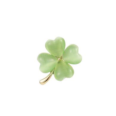 Fashion Simple Plated Gold Four-Leafed Clover Green Imitation Opal Brooch