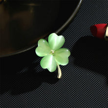 Load image into Gallery viewer, Fashion Simple Plated Gold Four-Leafed Clover Green Imitation Opal Brooch