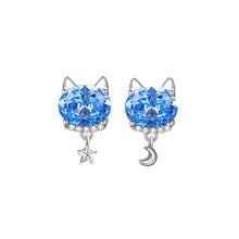 Load image into Gallery viewer, 925 Sterling Silver Simple and Cute Cat Stud Earrings with Blue Cubic Zirconia